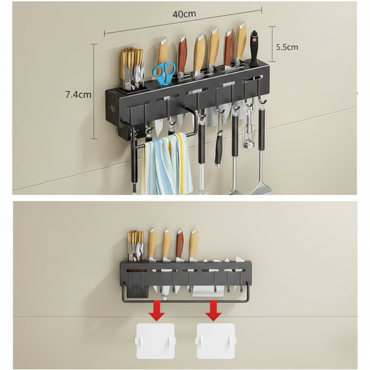 Wall-Mounted Kitchen Knife & Utensil Organizer Rack