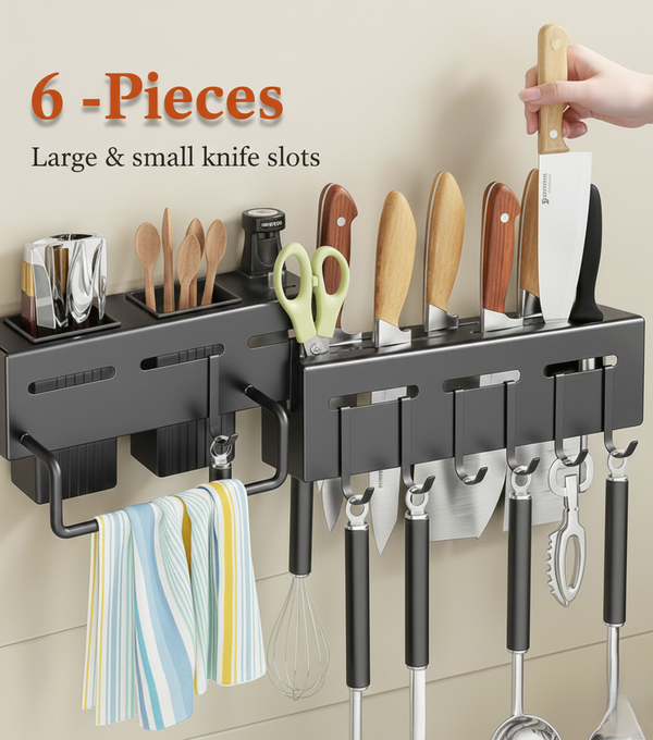 Wall-Mounted Kitchen Knife & Utensil Organizer Rack