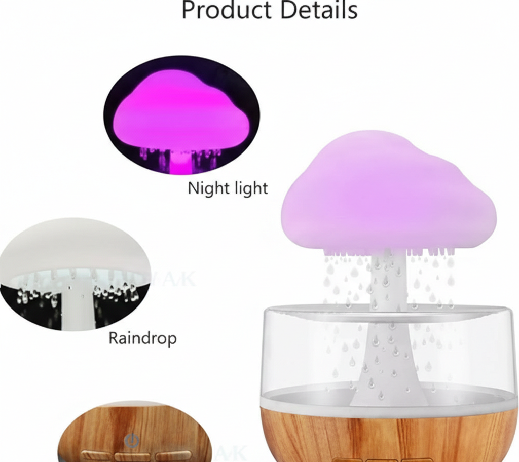 Cloud Rain Humidifier with LED Night Light & Aroma Diffuser | Luxury Room Decor