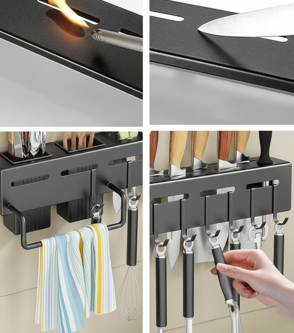 Wall-Mounted Kitchen Knife & Utensil Organizer Rack