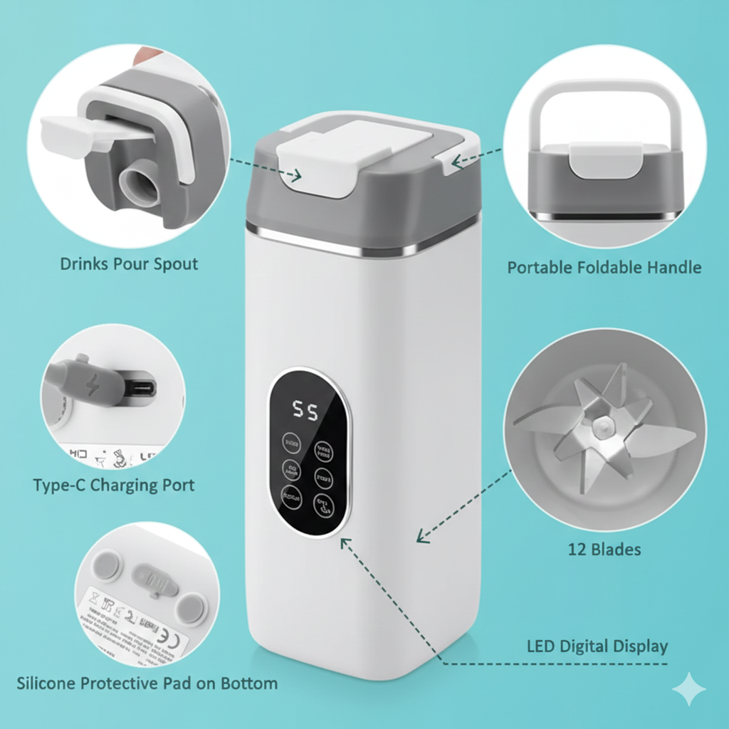 Foldash™ Portable Rechargeable Blender Bottle – 420ML
